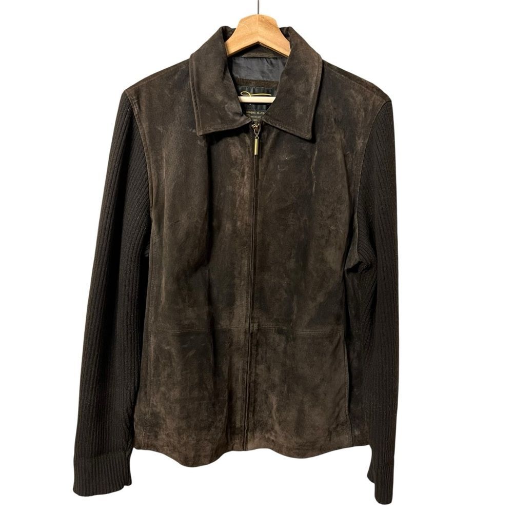 Fabio Womens Chocolate Brown Suede Knit Sleeve Size XL Capsule Neutral Classic